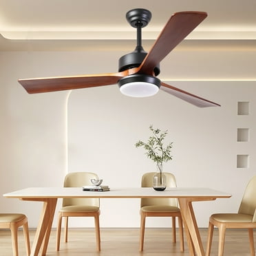 52" Ceiling Fan with Light, Modern Ceiling Fan with Remote Control, Wood Ceiling Fan with 3 Blade, Down Rod, 6 Speed DC Moto, Bedroom Ceiling Fan for Living Room Outdoor Covered Patio, Natural Wood