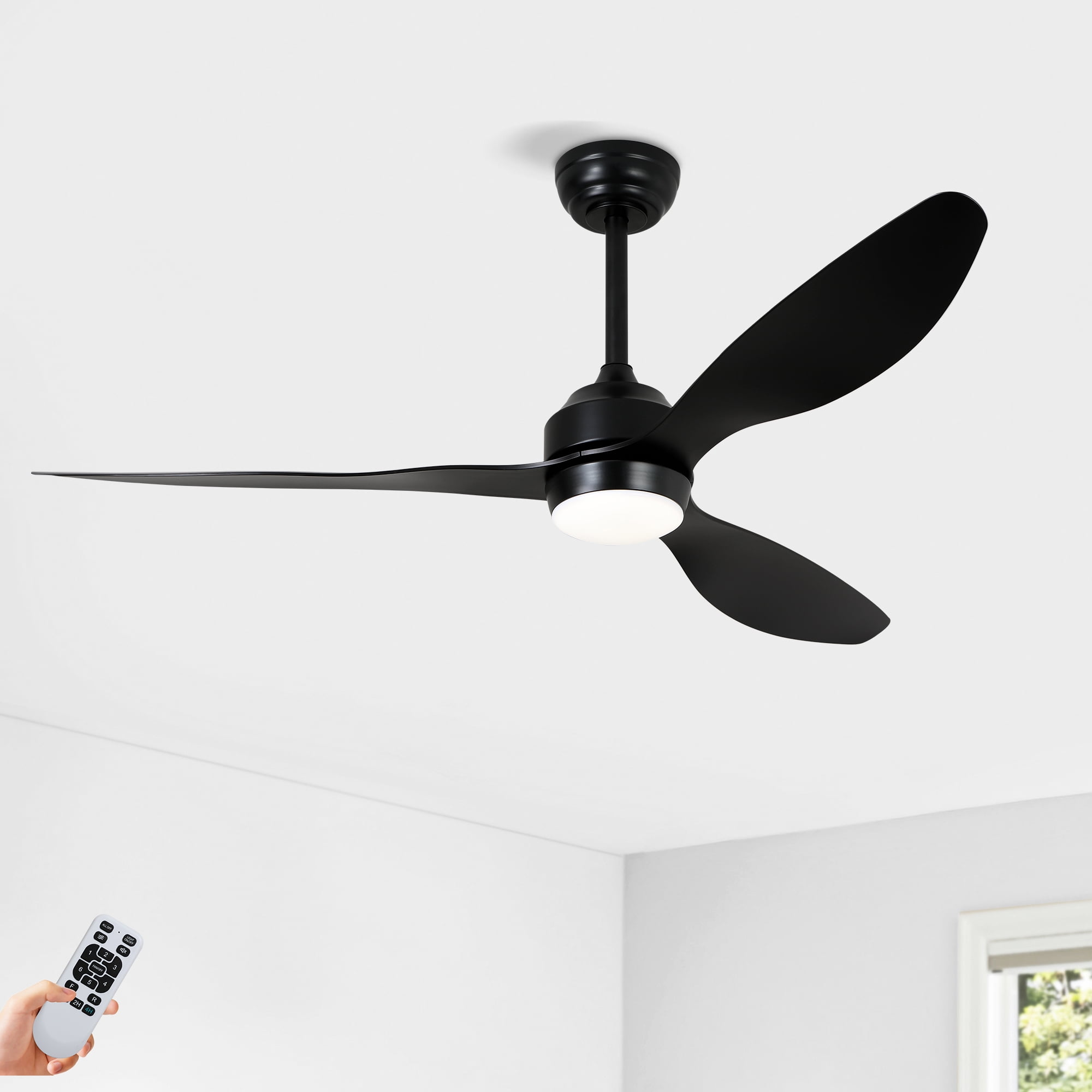 52" Ceiling Fan with Lights Quiet DC Motor 3 ABS Blade Ceiling Fans 6 Speed Levels, Reversible Ceiling Fan, for Patio Living Room, Bedroom, Office, Indoor - Black
