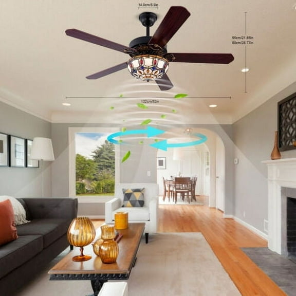 52" Ceiling Fan W/Light LED Chandelier 5 Wood Blades with Remote Dinning Room