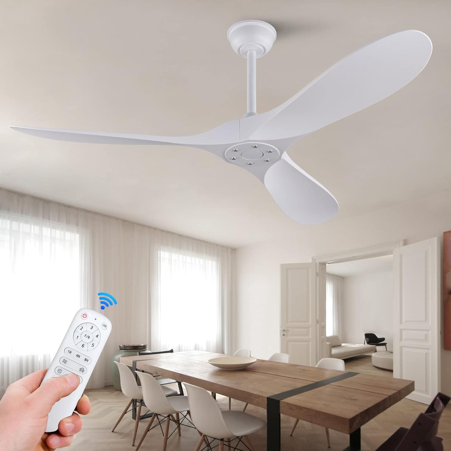 Fan Without Cable 52'' Ceiling Fan Without Light, ABS Ceiling Fan with 3 Blade and Down ...