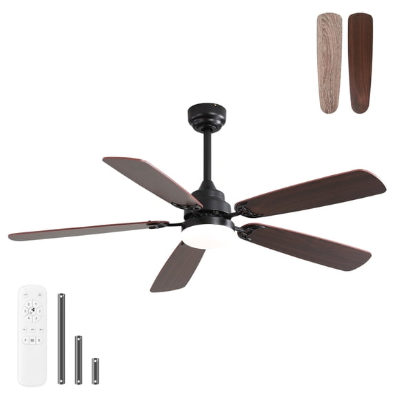 52" Ceiling Fan with Led Light and Remote,5 Blades and 6 Speed Wind Control Dc Motor for Living Room,Bedroom,Kitchen