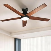 52" Ceiling Fan with Light & Remote, 5 Blades, 6-Speed DC Motor, Dimmable LED 3CCT, Flush Mount Indoor Outdoor for Bedroom Living Room Patio
