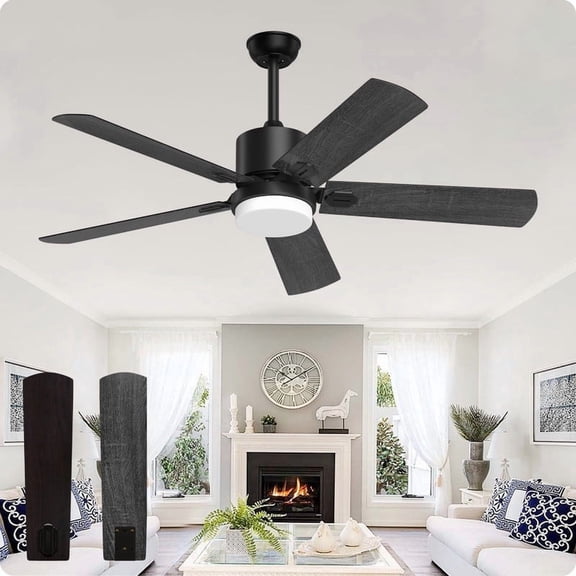 52'' Ceiling Fan with Light and Remote Control, 6-Speed Reversible DC Motor, 5 Wood Fan Blades