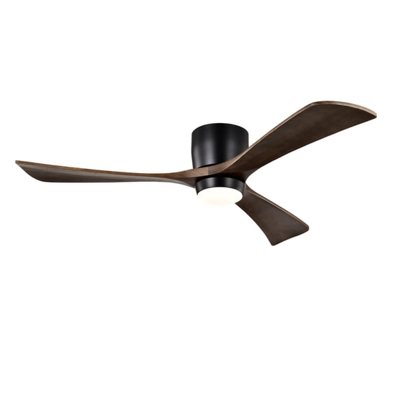 52" Ceiling Fan with Lights Remote Control, Solid Wood Blades Downrod Mount, Quiet DC Motor 6 Speeds Reversible for Living Room Bedroom, Matte Black