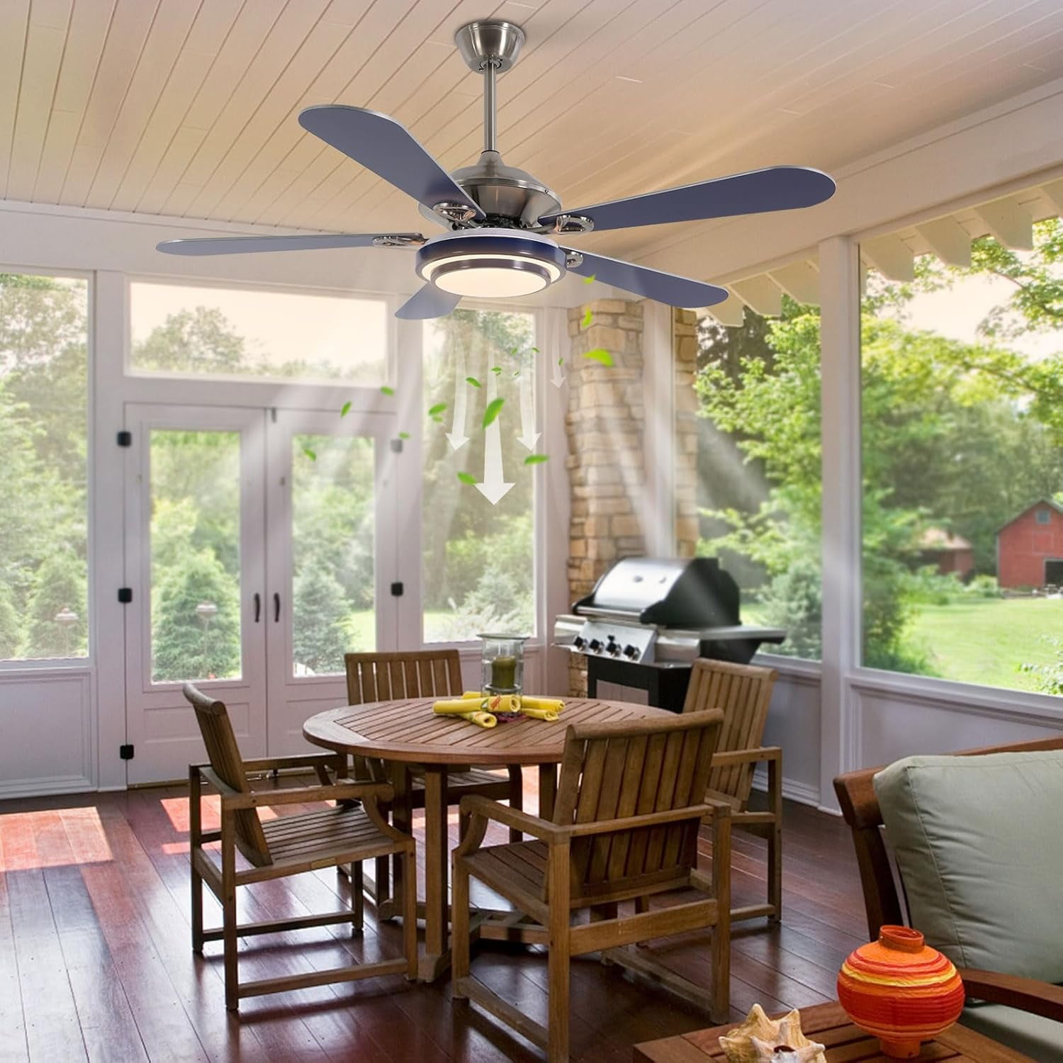 52" Ceiling Fans with Lights, Flush Mount Ceiling Fan Light with Remote Control, Reversible, Quiet, 6 Wind Speeds, Timing Function, for Bedroom Indoor Use, Blue