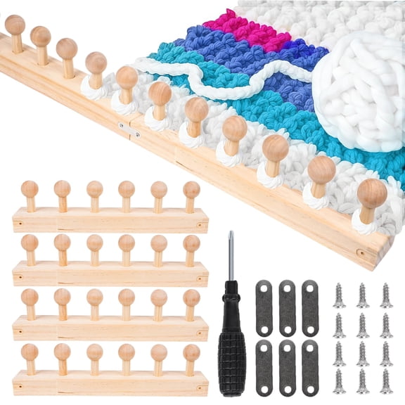 52" Chunky Blanket Loom 4 Color Pine Wood Beginner DIY Weaving Kit
