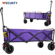 Super Large Collapsible Garden Cart, Vecukty Folding Wagon Utility Carts with Wheels and Rear Storage, Wagon Cart for Garden, Camping, Grocery Cart, Shopping Cart, Black