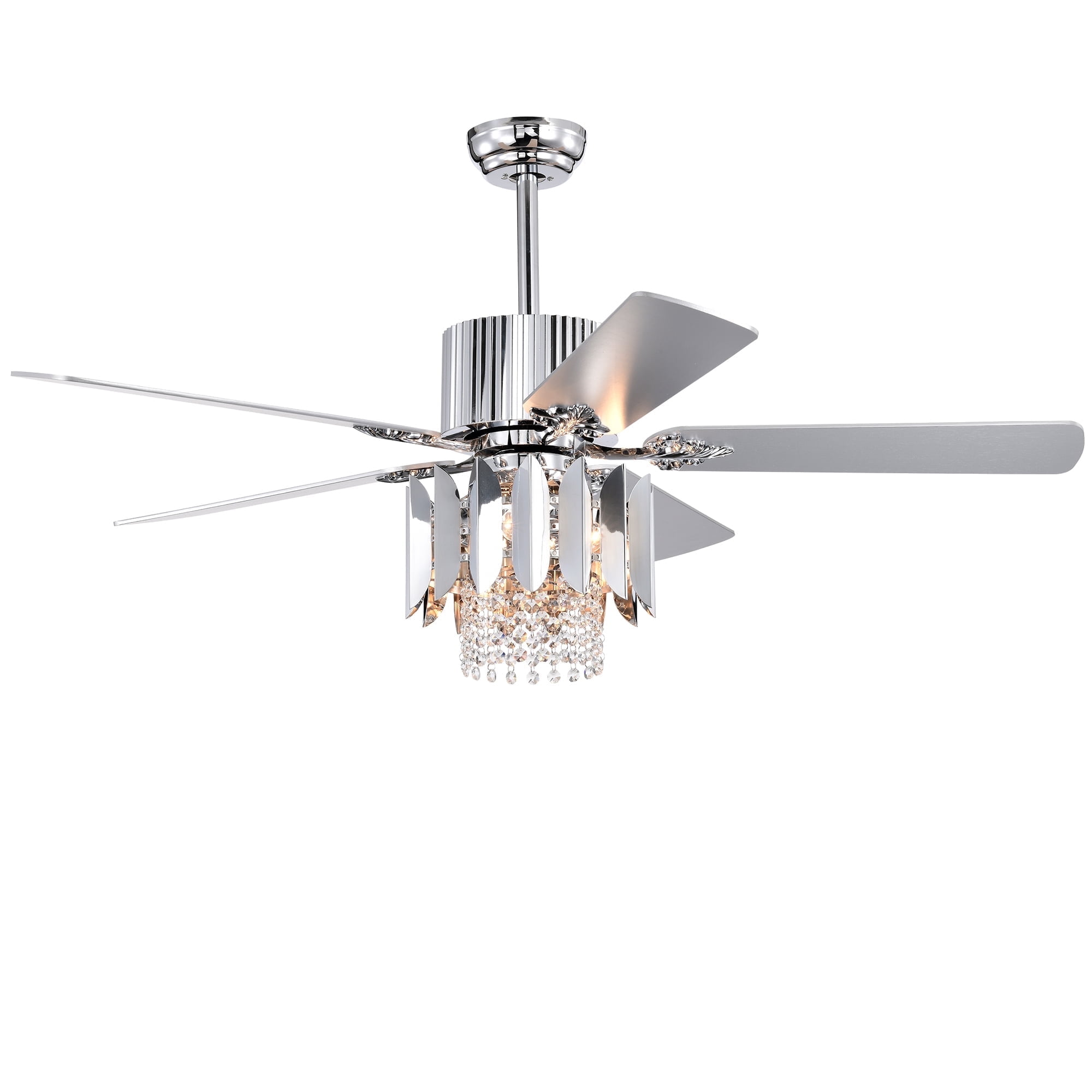 52" Chrome Crystal Ceiling Fan with Reversible Blades and Remote