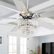 Parrot Uncle 52 Modern Crystal Ceiling Fan with Light and Remote, Chrome Chandelier Fan