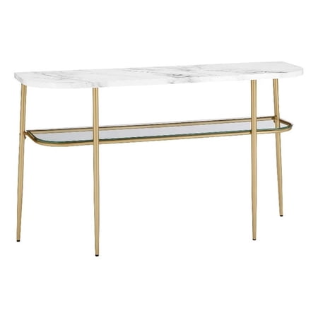 52" Curved Faux Marble Glass and Metal Entry Table - Gray Vein Marble / Gold