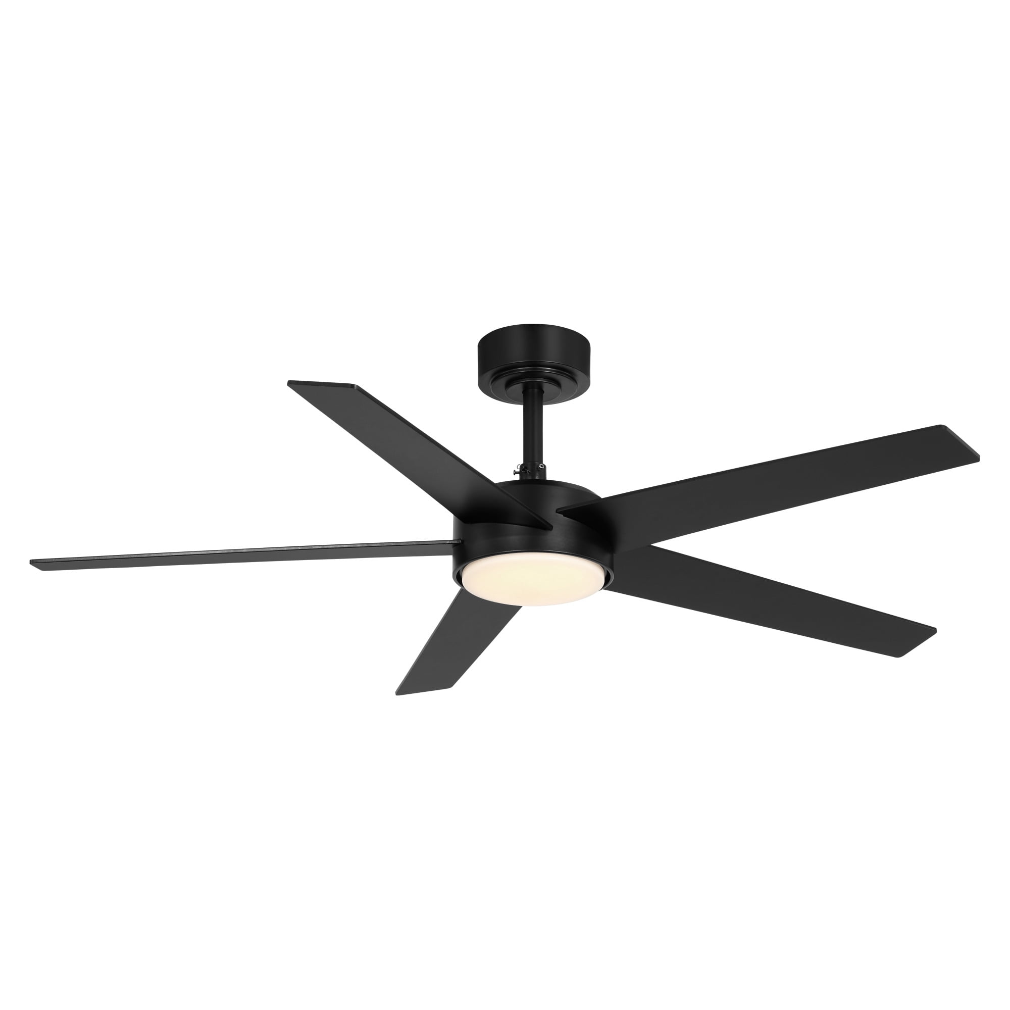 Mainstays 52-Inch Black Downrod DC Ceiling Fan with Integrated LED Light, Remote Control, 6 Speeds, and Fast-Install Blade System