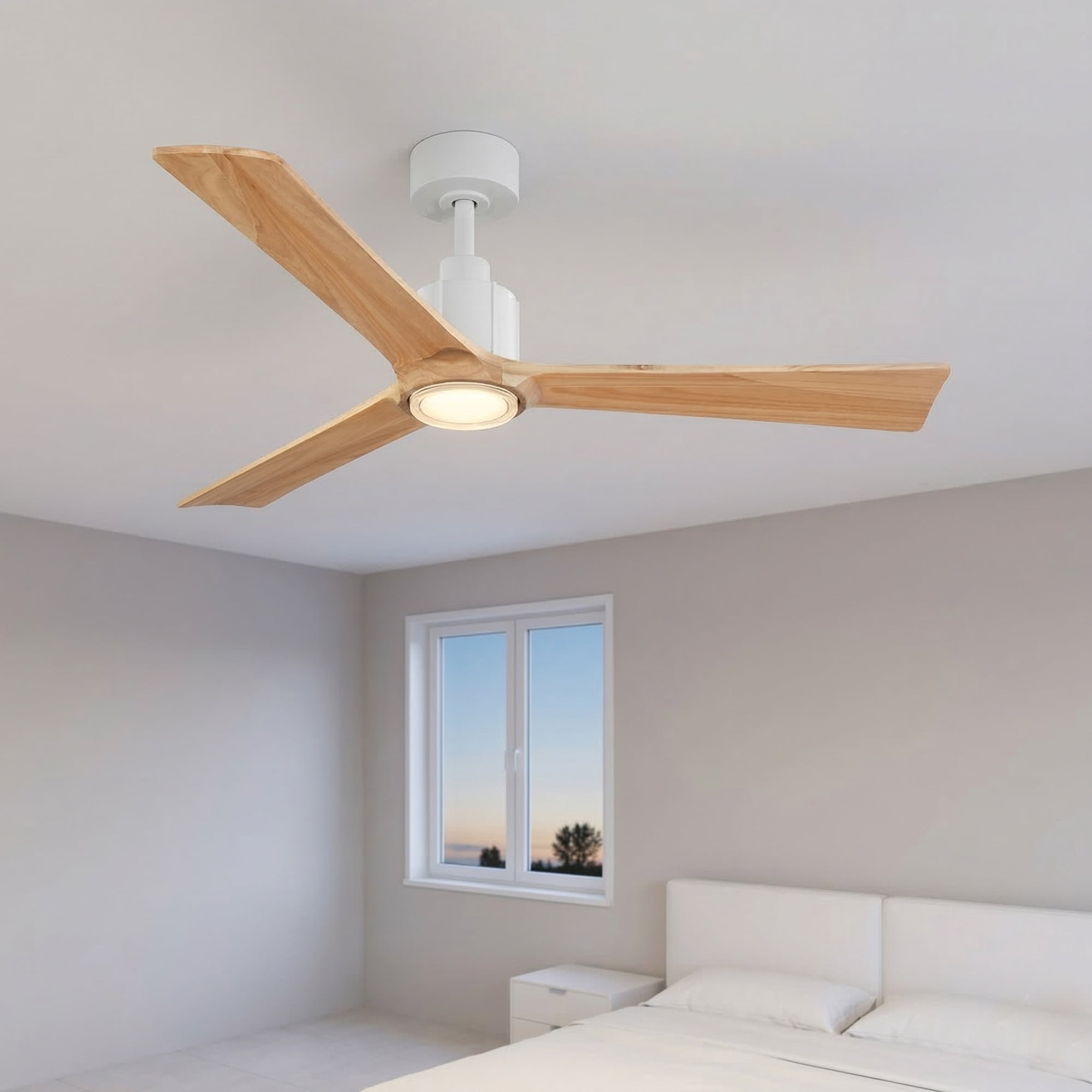 Better Homes & Gardens 52" Zachary Matte White Indoor/Outdoor Downrod Ceiling Fan with Light Kit and Remote Control