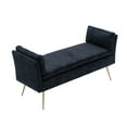 thumbnail image 1 of 52" End of Bed Bench, Polyester Fabric Entryway Bench with Cushion Arms and Gold Metal Legs, Mid-Century Modern Upholstered Ottoman Bench for Living Room Bedroom Entryway, Black, 1 of 7
