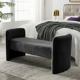 thumbnail image 1 of 52" End of Bed Bench, Teddy Fabric Upholstered Ottoman Couch Long Bench with Padded Seat, Footrest Foot Stool for Bedroom Living Room Entryway, Black, 1 of 8