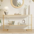 thumbnail image 1 of 52" Entryway Table, 2-Tier Narrow Console Table, Tempered Glass Sofa Table with Metal Frame, Entry Table with Shelves, Console Tables for Entryway, Hallway, Foyer, Living Room, Gold, 1 of 8