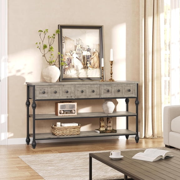 52'' Entryway Table Console Table with 3 Drawers Sofa Table Narrow Long with Storage Shelves Wood Accent Sofa Table with Storage Shelf for Living Room, Couch, Hallway, Foyer, Kitchen Counter