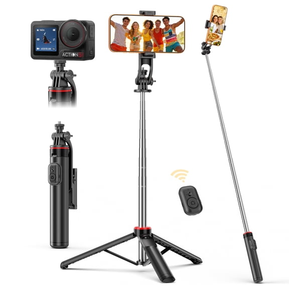 52'' Extendable Selfie Stick Tripod, Phone Tripod with Wireless Remote & Detachable Clip 360 Rotating Portable Smartphone Tripod Compatible with Iphone 15/14 Pro/14/Samsung S22/ S23 Ultra/Android