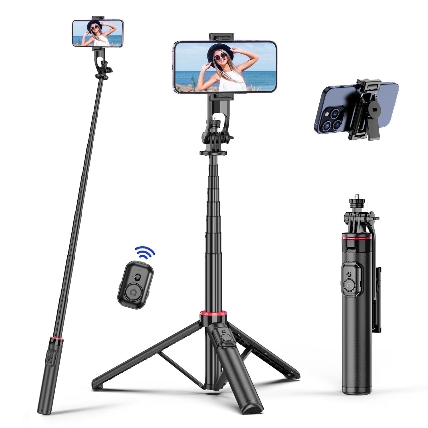 SelfieShow Selfie Stick, 52'' Extendable Selfie Stick Tripod with Bluetooth Remote and Phone Stand, 360 Rotation Portable Tripod for Iphone and Android ( Black)