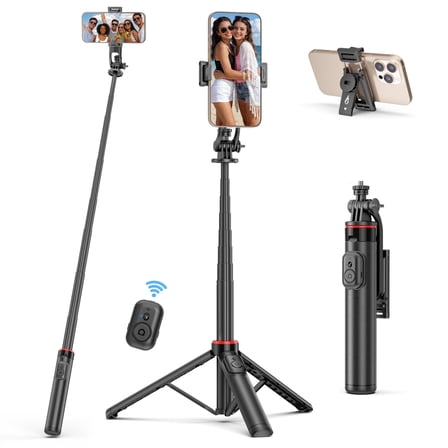 SelfieShow 52" Extendable Selfie Stick Tripod, Smartphone Tripod Stand with Detachable Wireless Remote & Phone Holder 360° Rotate PortableTravel Tripod, Compatible with Iphone 15/14/Samsung/Android