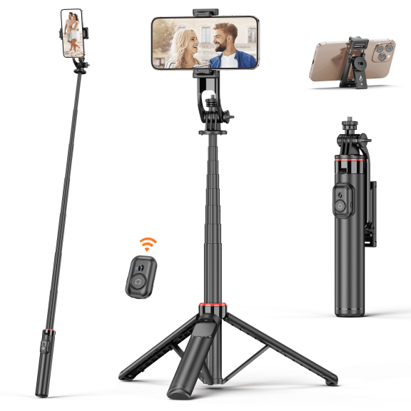 SelfieShow Selfie Stick, 52'' Extendable Selfie Stick Tripod with Bluetooth Remote and Phone Stand, 360° Rotation Portable Tripod for Iphone and Android/Vlog (Black)