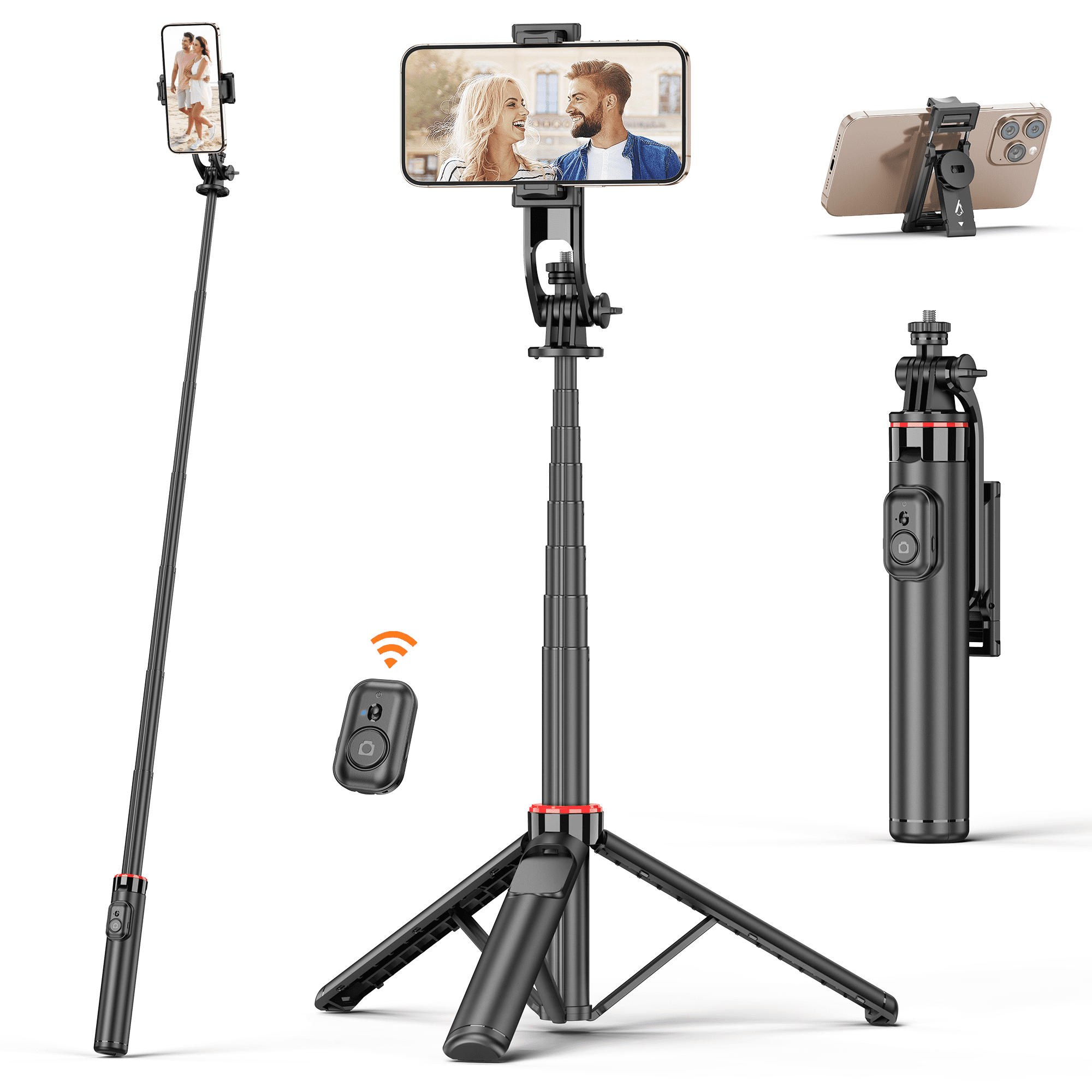 SelfieShow Selfie Stick, 52‘’ Extendable Phone Tripod Stand with Wireless Remote and Phone Holder, Compatible with Iphone Android for Travel、Vlog、Camera