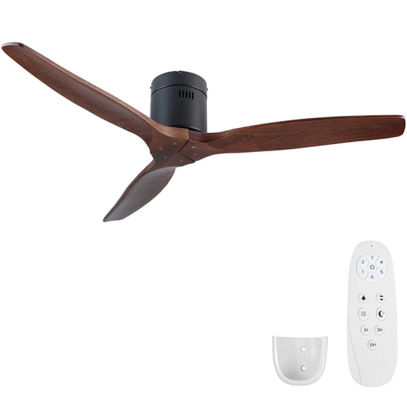 52" Farmhouse Black Ceiling Fan,6 Speed Quiet DC Motor, Reversible 3 Solid Wood Blades, Remote Control, Indoor & Covered Outdoor Scene.(No Light)