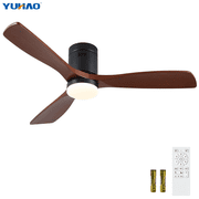 52" Farmhouse Black Ceiling Fan with Light,6 Speed Quiet DC Motor, Reversible 3 Solid Wood Blades, Remote Control, Indoor & Covered Outdoor Scene.