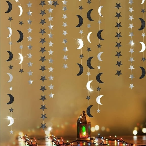 Star Moon Flower Paper String Garland, 52 feet Hanging Decoration, for Wedding Festival Party