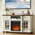 thumbnail image 1 of 52" Fireplace TV Stand for TVs Up to 65 inch, Entertainment Center with Electric Fireplace, Storage Cabinets, Open Shelves and Cable Holes, Media Console for Living Room, White, 1 of 10