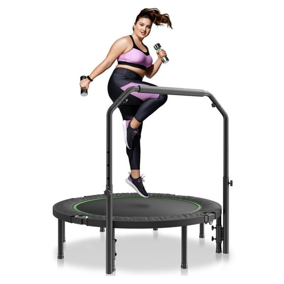 52" Foldable Mini Trampoline with Handle - Adult Fitness Rebounder for Indoor Cardio, Low Impact Exercise, Adjustable Height, 450lbs Capacity