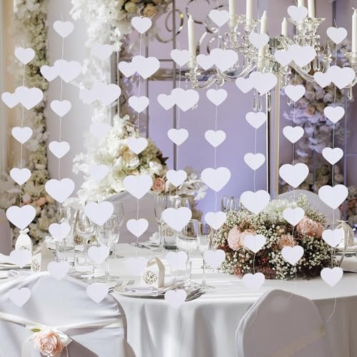 Red & White Heart Garland - 10 Ft, Card Stock, For Weddings, Birthdays, Valentine's Decor