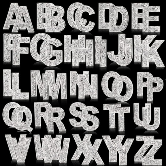 52 Glitter Resin Rhinestone Alphabet Letter Stickers, Crystal Iron on Letter A-Z
