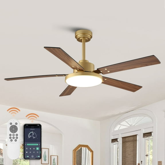 52" Modern Gold DC Motor Smart Ceiling Fan with Integrated LED Light and Remote Control