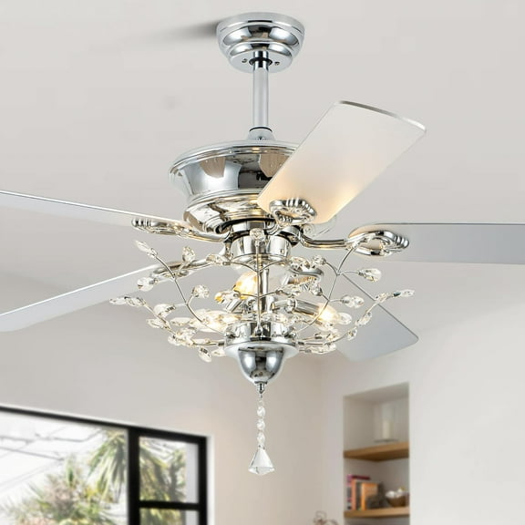 52'' Gorgeous Crystal Chandelier Ceiling Fans with Lights,K9 Crystal Pendant,Reversible Motor and 6 Speed Fandilier Ceiling Fan Light Fixture with Remote for Living Room/Dining Room