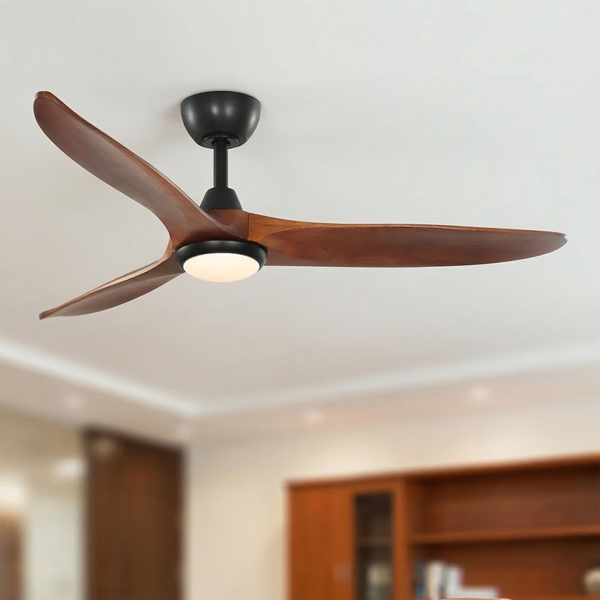 Better Homes & Gardens 52" Melinda Matte Black Indoor/Outdoor Downrod Ceiling Fan with Light Kit and Remote Control