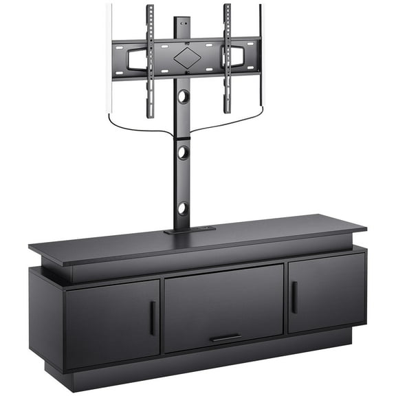 52" Height Adjustable TV Stand with Mount for up to 75 inch TVs, Entertainment Center with Power Outlet & LED Lights, 3-Tier Storage Cabinet for Living Room, Bedroom