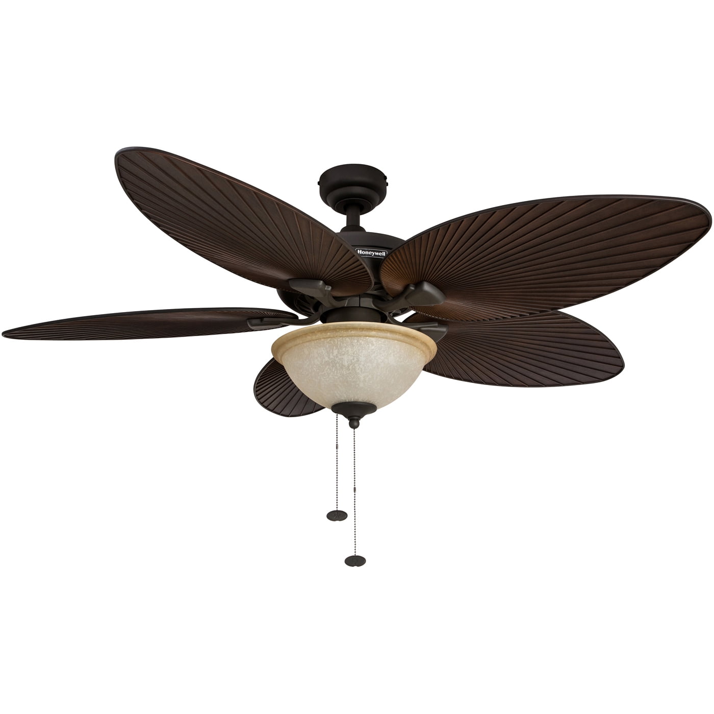 Bronze Palm Leaf 52" Ceiling Fan with Sunset Glass Bowl Light