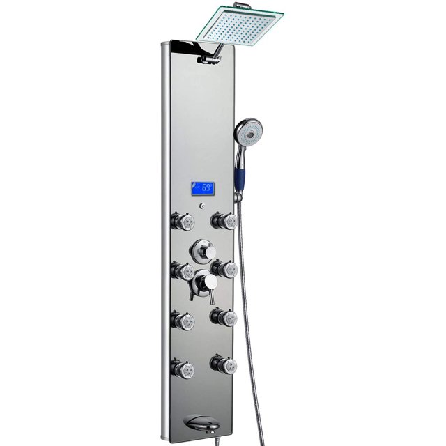 52 In. 8Jet Multifunction Tempered Glass Shower Panel System In