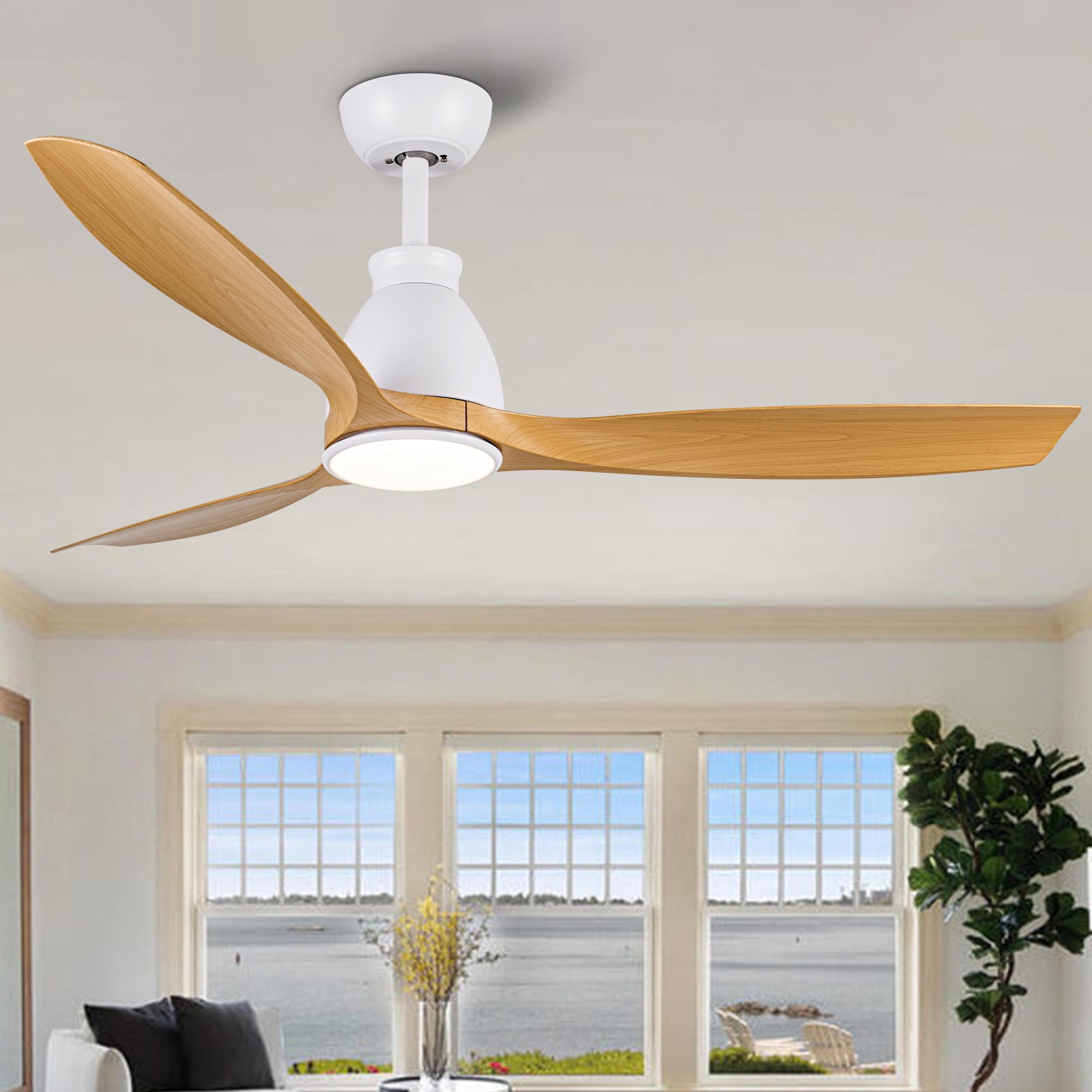 52'' White and Brown LED Ceiling Fan with Remote