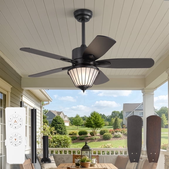 Lokivas 42 Inch Outdoor Ceiling Fan with Lights, IP65 Waterproof, Remote Control, 6-Speed Quiet DC Motor, 5 Reversible Blades, Farmhouse Style for Patio, Porch, Pavilion, Gazebo