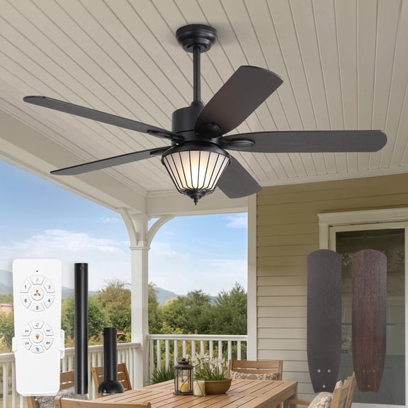 Lokivas 52 Inch Outdoor Ceiling Fan with Lights, IP65 Waterproof, Remote Control, 6-Speed Quiet DC Motor, 5 Reversible Blades, Farmhouse Style for Patio, Porch, Pavilion, Gazebo