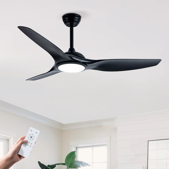 52 Inch ABS Blades Ceiling Fan With Light Kit ( LED Light Source),DC 6 Speed ,Remote Control,Adjustable Height Ceiling Fan for Patio Living Room, Bedroom, Office,Indoor.(( Matte Black)