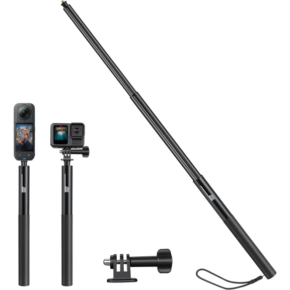52 Inch Aluminum Invisible Selfie Stick for Insta360 X5 X4 Air Go Ultra, Dual Claw Extension Pole Compatible with GoPro 13 12 11 DJI Osmo Action 6 5 Pocket 3 Camera Accessories
