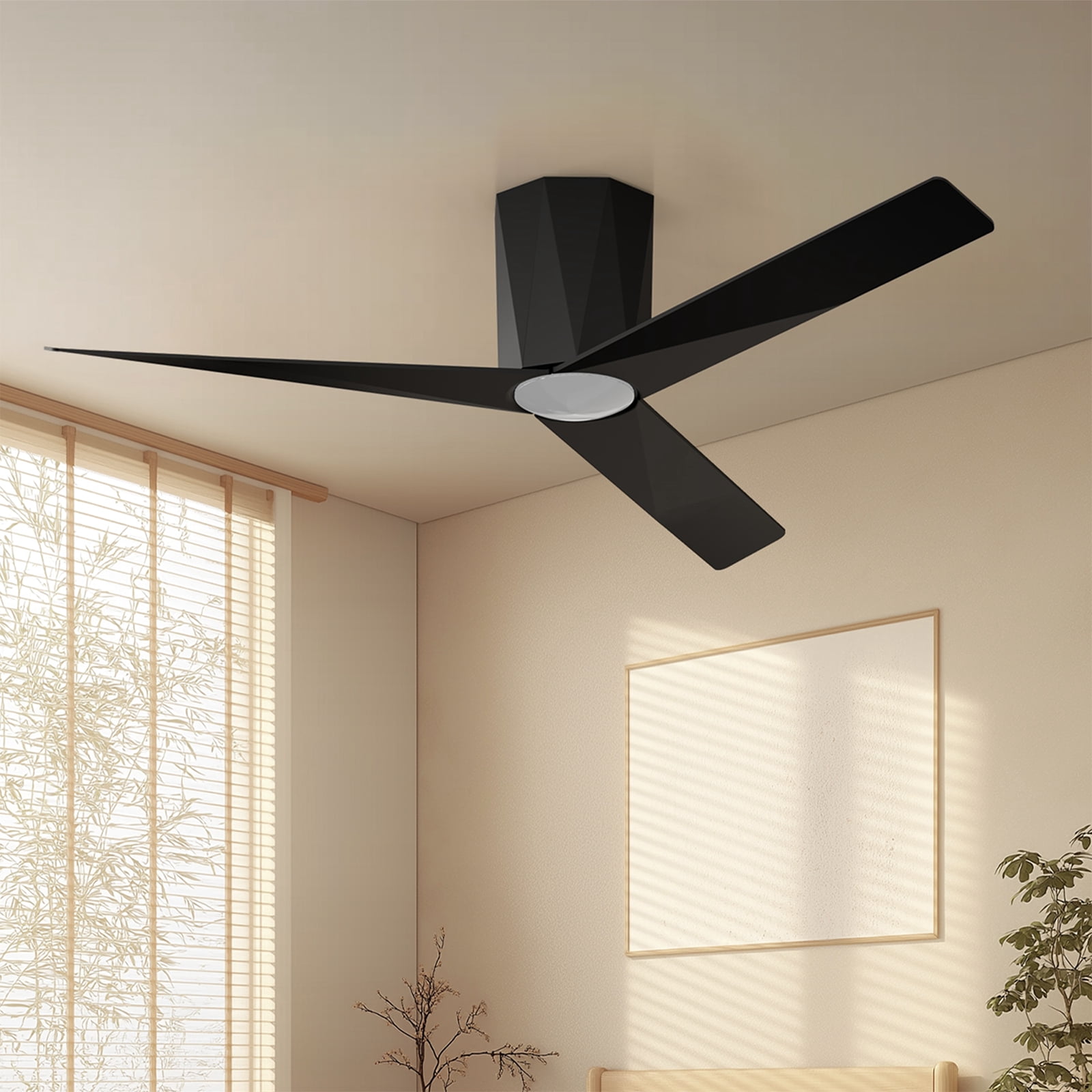 52 Inch Black 3-Blade Modern Ceiling Fan with 3CCT Dimmable LED Light, Reversible DC Motor, Remote & 1H Timer for Bedroom Living Room Kitchen