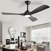 52-Inch Black Ceiling Fan with Light Indoor/Outdoor Hanging Fan, Remote Control, High Performance with Quiet DC Motor, Timer Function