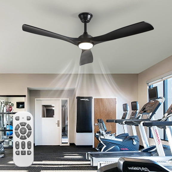52-Inch Black Ceiling Fan with Light: Indoor/Outdoor Hanging Fan, Remote Control, High Performance with Quiet DC Motor, Timer Function