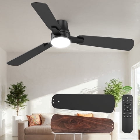 SZRSTH Ceiling Fans with Lights: 52inch Flush Mount Modern Ceiling Fan with Remote Reversible Airflow for Bedroom Indoor Outdoor