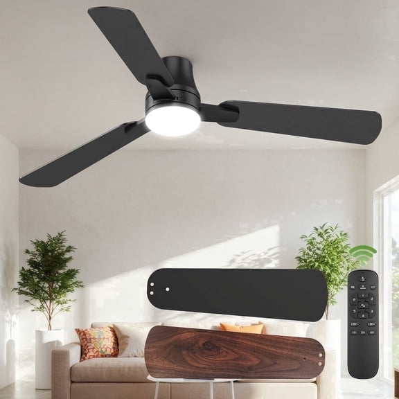 SZRSTH Ceiling Fans with Lights: 52inch Flush Mount Modern Ceiling Fan with Remote Reversible Airflow for Bedroom Indoor Outdoor