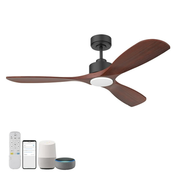 52 Inch Black Lighting Wood Bedroom Patio Porch Quiet Smart Ceiling Fans with Lights Remote,Voice Control via WIFI Alexa App