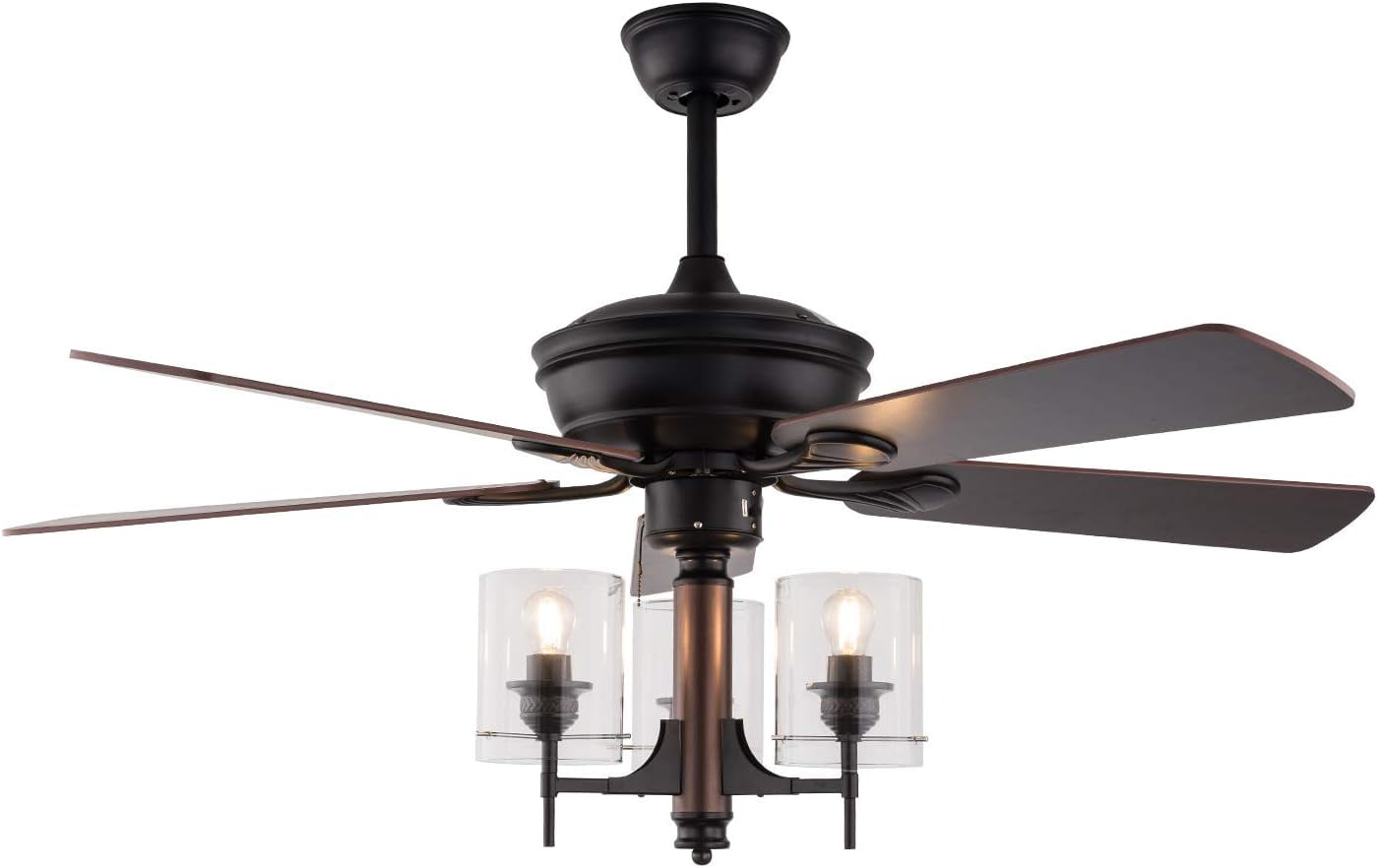 52 Inch Black Metal LED Ceiling Fan with Glass Lampshades,Creative ...